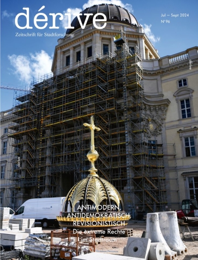 Cover dérive Magazin n. 96. Außenansicht ener Kirche im Umbau.